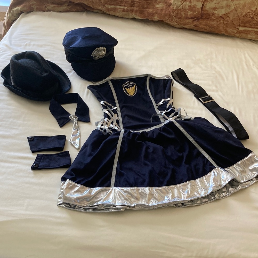 Women’s mini Police Officer Costume ; reversible Mobster